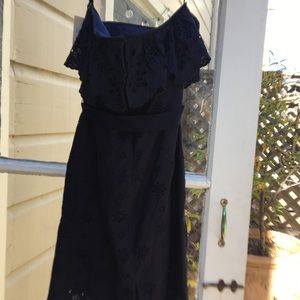 Milly navy strapless cotton eyelet dress